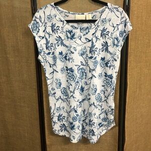 Cynthia Rowley White and Blue Ivy Floral Blouse Size M